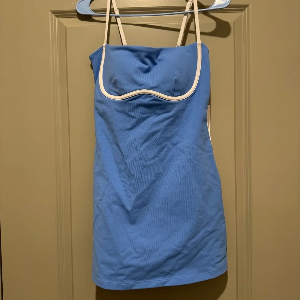 ALO Yoga Blue Tank Dress with Cream Trim